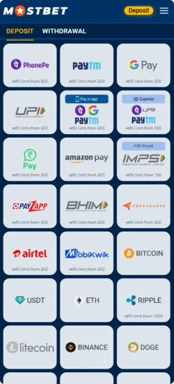 Mostbet app deposit